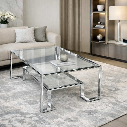 طاولة مجلس استيل فضي مقاس 120*80