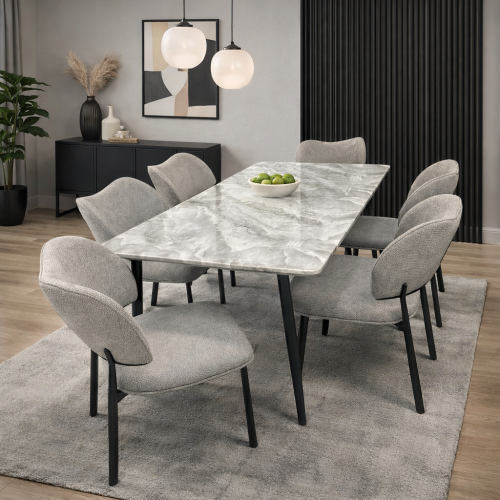 طاولة طعام بديل رخام 6 كراسي رمادي