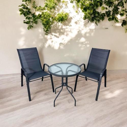 جلسه خارجيه رمادي 2 كراسي مع طاوله زجاج