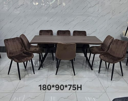 طاولة طعام 8 كراسي سطح خشب مموج