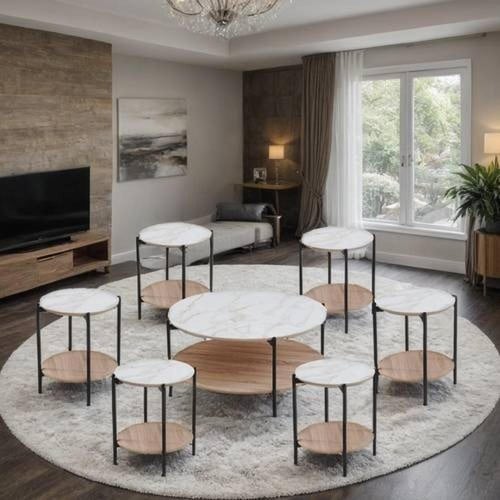 طقم طاولات سراميك مع خشب 7 قطع