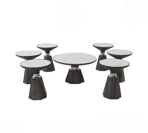 طقم طاولات مجلس سرميك 7 قطع فضي مقاس 80