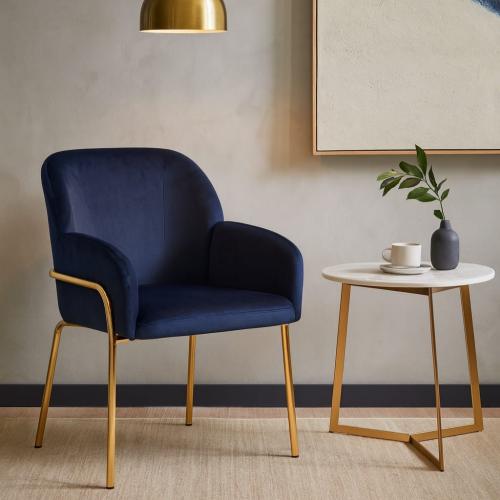 كرسي مخمل ازرق بقاعده استيل ذهبي
