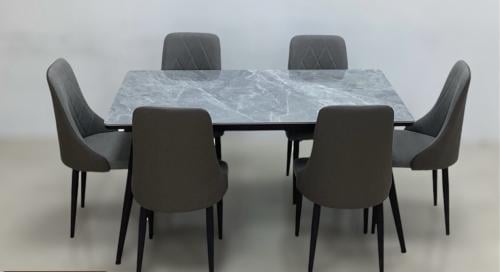 طاولة طعام سرميك 6 كراسي 150*90 رمادي