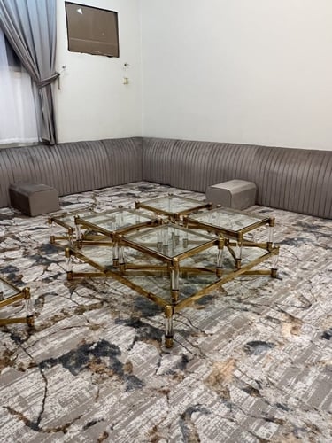 طقم طاولة أرضية زجاج 7 قطع ذهبي