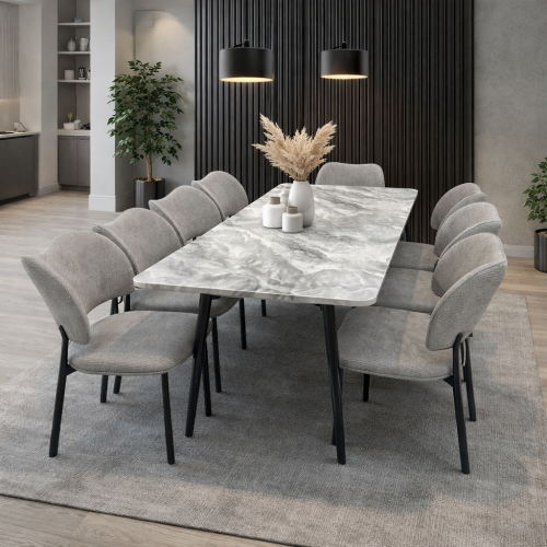 طاولة طعام بديل رخام 8 كراسي رمادي