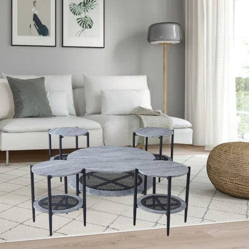 طقم طاولات خشب مع راتان 5 قطع