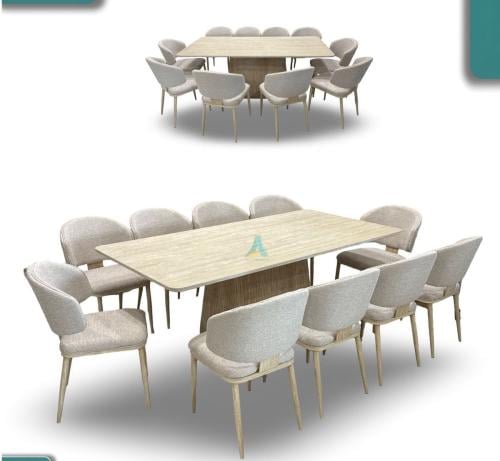 طاولة طعام 10 كراسي خشب بيج