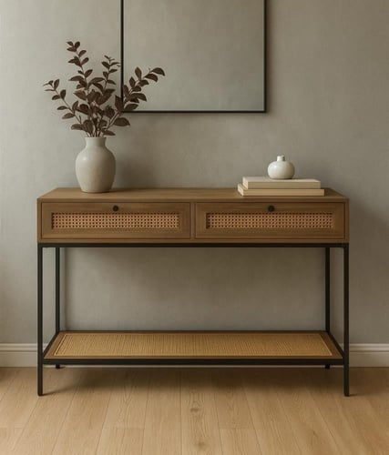 كونسول استقبال خشب مع راتان