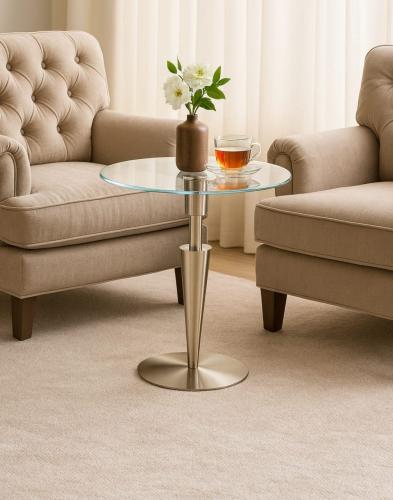 طاولة خدمة سطح زجاج قاعدة استيل