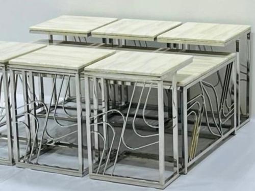 طقم طاولة أستيل رخام بيج 7 قطع