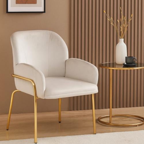 كرسي مخمل بيج بقاعدة أستيل ذهبي