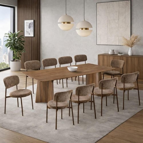 طاولة طعام خشب 10 كراسي بني