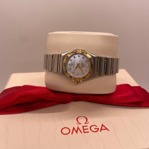 اوميغا ستيل وذهب مينا صدف الماس