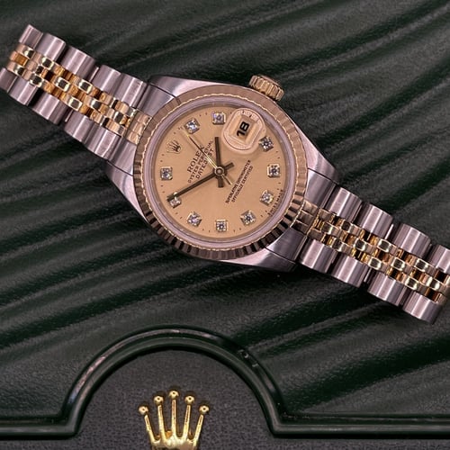 رولكس نسائي ستيل وذهب مينا الماس