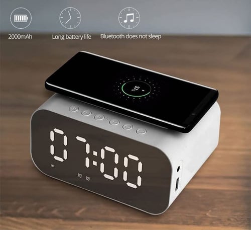 ساعة منبه رقمية متعددة الوظائف مدمجة بتقنية الشحن...