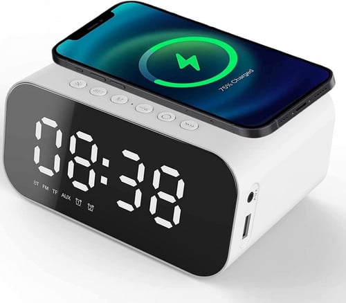 ساعة منبه رقمية متعددة الوظائف مدمجة بتقنية الشحن...