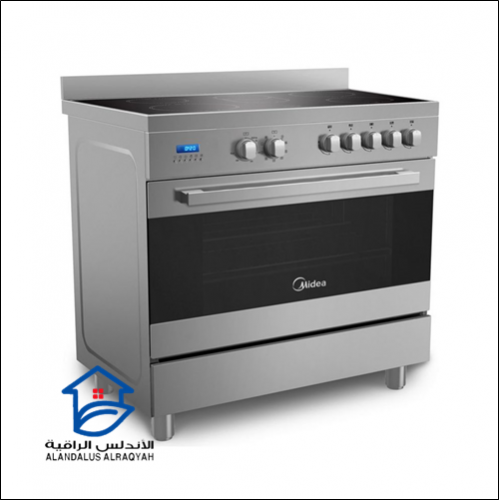 موقد ميديا 90*60 سيراميك مع فرن كهربائي 5 عيون فضي