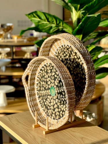 صينية تقديم صدفية مع الياف ( أسود )