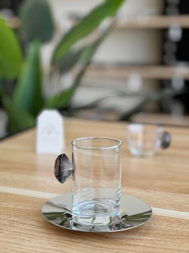 طقم 18 قطعة مع مسكة ألماسية رمادية