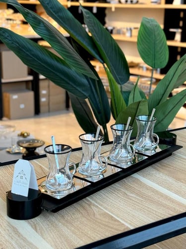 طقم شاهي 18 قطعه وبلون فضي مع تفاصيل سوداء