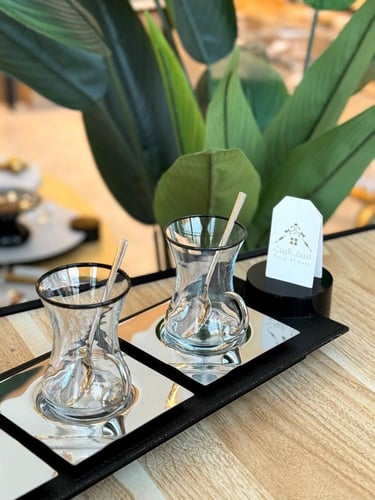 طقم شاهي 18 قطعه وبلون فضي مع تفاصيل سوداء