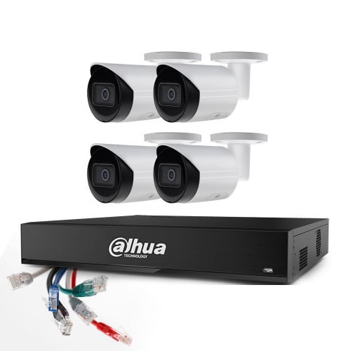 4 كاميرات داهوا IP خارجي بدقة 8 ميجا مع جهاز تسجيل...