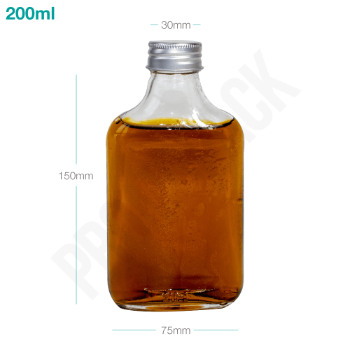 قارورة زجاجية 200 ملم بغطاء المنيوم فضي