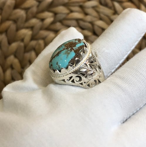 خاتم الفضة مع حجر فيروز نشابوري إيراني نشابوري معد...