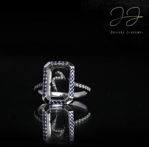 خاتم حرف من الكوارتز الأبيض مصنوع من الذهب عيار 18...