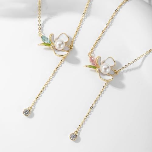 سلسال فاخر على شكل زهرة اللؤلؤ مطلية بالذهب عيار 1...