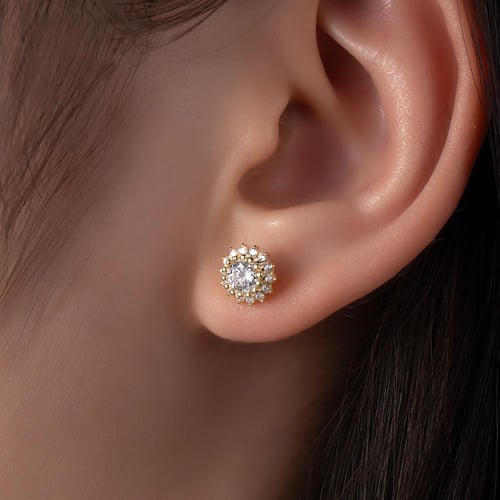 نصف طقم فضة عيار 925 مرصعة بالزركون الدائري اللامع