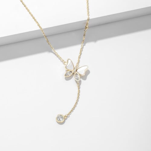 سلسال فراشة بيضاء فاخر من الفضة الإسترلينية مرصع ب...