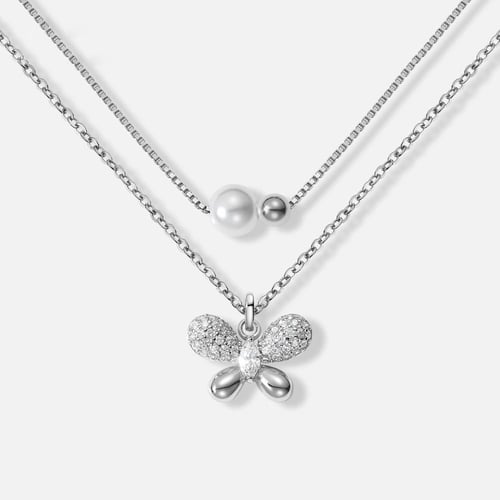 سلسال فراشة فاخر من اللؤلؤ بطبقتين مطلية بالذهب عي...