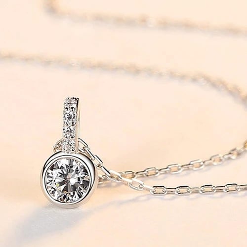 سلسال فضة إسترليني دائرية مزينة بحجر الزركونيوم