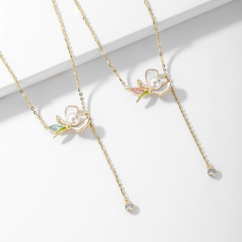 سلسال فاخر على شكل زهرة اللؤلؤ مطلية بالذهب عيار 1...