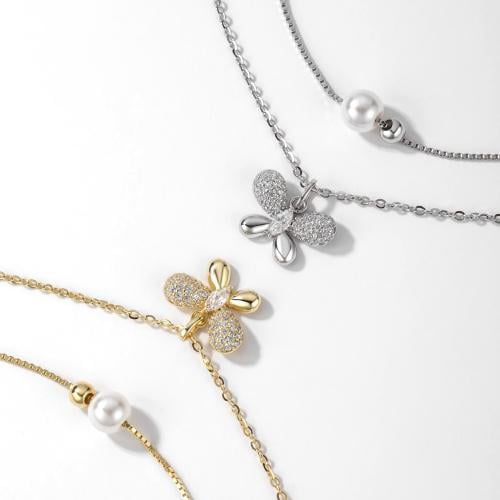 سلسال فراشة فاخر من اللؤلؤ بطبقتين مطلية بالذهب عي...