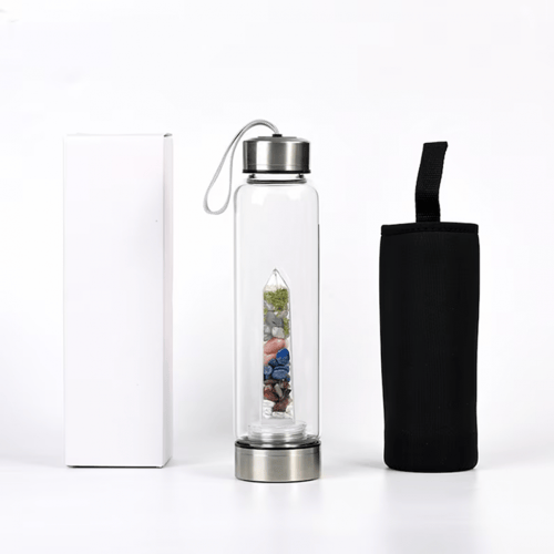 علبة ماء زجاج بحجر الامثيست الطبيعي