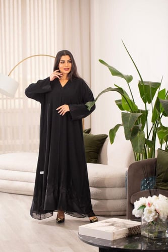 عباية اسود شيفون بتطريز اسود