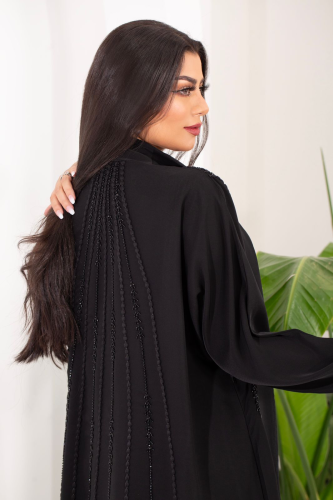 عباية كريب اسود بتطريز اسود كامل