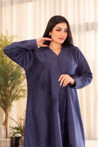 عباية شامواه كحلية بتطريز كحلي انيق