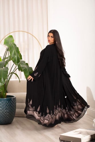 ‏‎‏‎عباية اسود شيفون دبل بتطريز لحمي