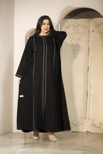 عباية اسود بتطريز رمادي