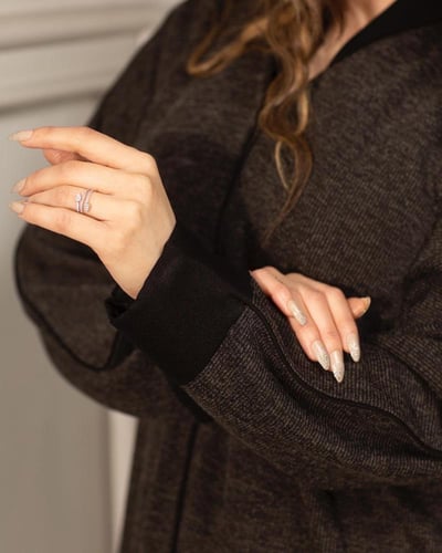 عباية شتوية صوف رمادي بكم اسود