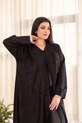 عباية شامواه اسود بتطريز اسود انيق
