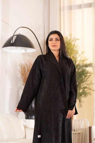عباية شامواه اسود بتطريز اسود ناعم