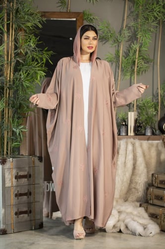 عباية وردي نص بشت بتطريز وردي