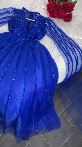 فستان تل على شغل ترتر راقي 1102-11