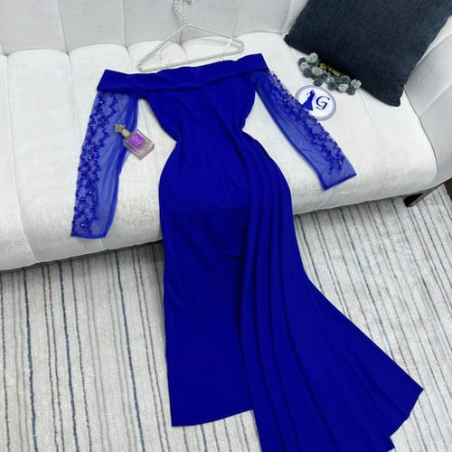 فستان كريب ناعم تطريز على دانتيل 705-7