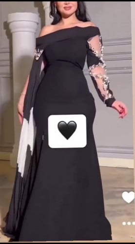 فستان كريب ناعم اسود تطريز GR-706